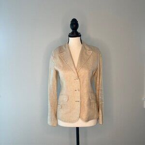 Chopin Beige Khaki Linen Blazer, Size 4